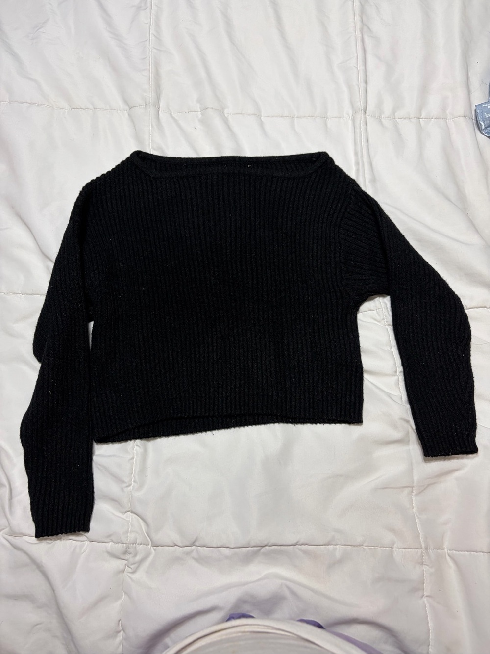 Black Ribbed Boatneck Women's Sweater